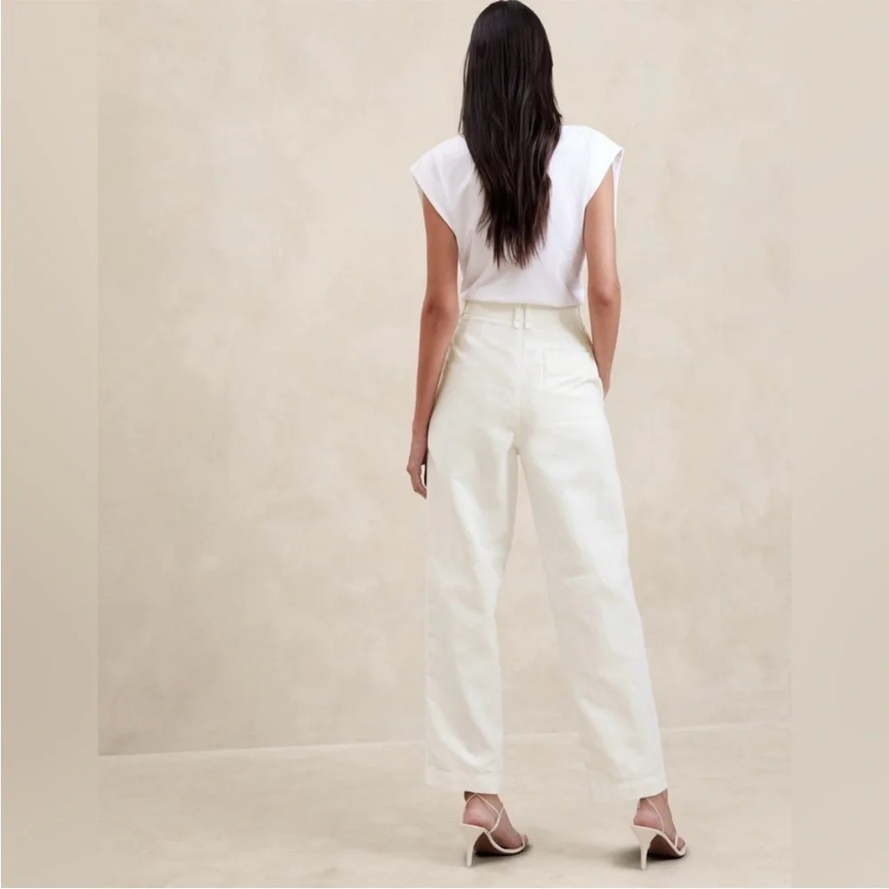 EUC Banana Republic Mya Cotton-Linen Cargo Iced Vanilla Ivory High Rise Pants 4